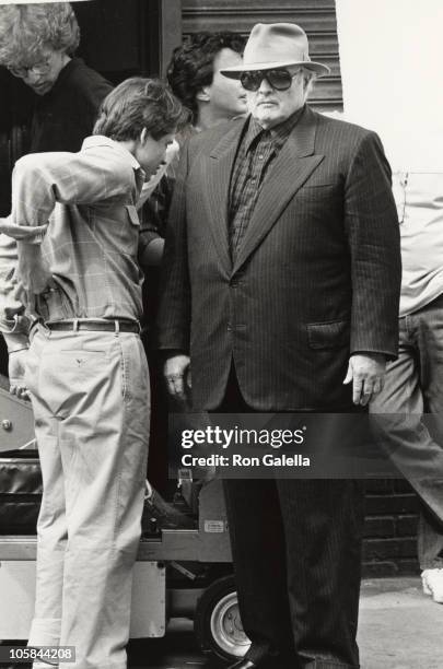 Marlon Brando and Matthew Broderick during Filiming "The Freshman" at On the Set of "The Freshman" in New York City, New York, United States.