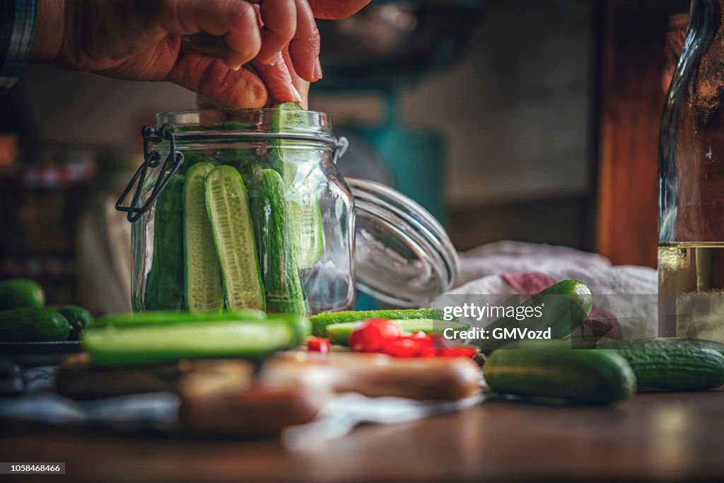 Preserving Organic Cucumbers in Jars