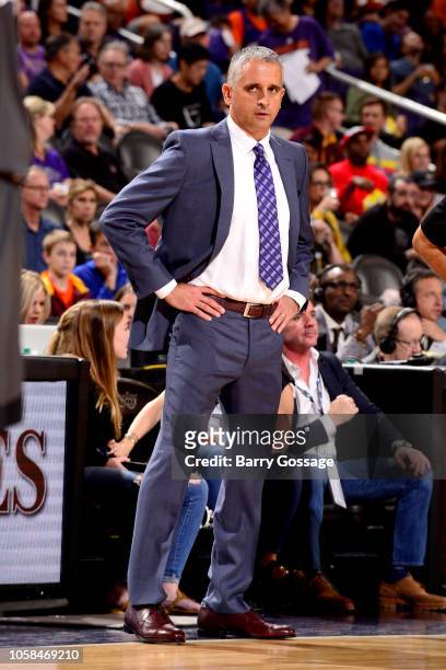 Head Coach Igor Kokoskov of Phoenix Suns looks on against the Brooklyn Nets on November 6, 2018 at Talking Stick Resort Arena in Phoenix, Arizona....