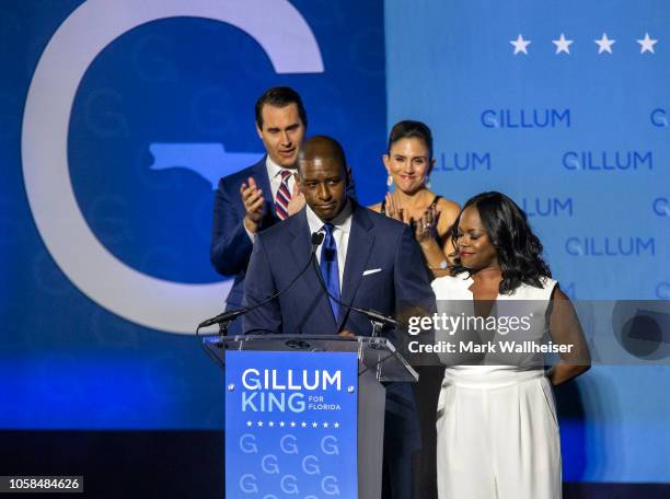 Democratic gubernatorial candidate Andrew Gillum gives his concession speech November 6, 2018 in Tallahassee, Florida. Gillum fell short in his bid...