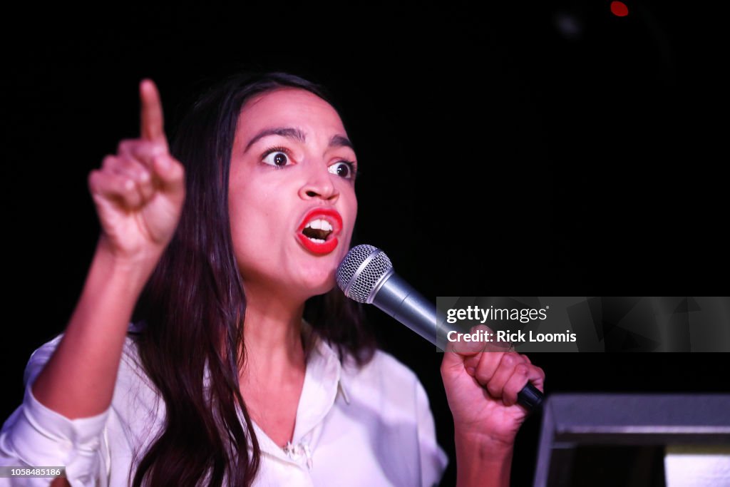 Democratic Congressional Candidate In New York Alexandria Ocasio-Cortez Attends Election Night Party
