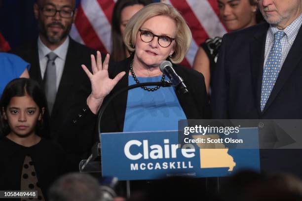 Senator Claire McCaskill concedes defeat in her bid to keep her U.S. Senate seat during an election-night rally on November 6, 2018 in St. Louis,...