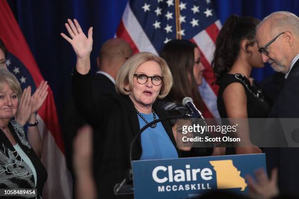 Senator Claire McCaskill concedes defeat in her bid to keep her U.S. Senate seat during an election-night rally on November 6, 2018 in St. Louis,...