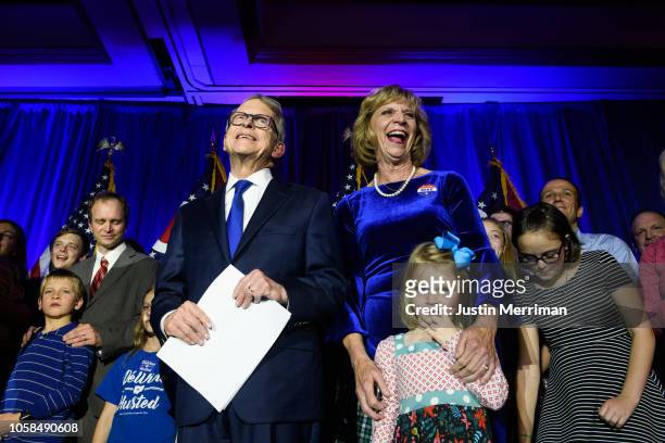 Republican Gubernatorial-elect Ohio Attorney General Mike DeWine takes the stage after he was declared winner in the Ohio gubernatorial race at the...