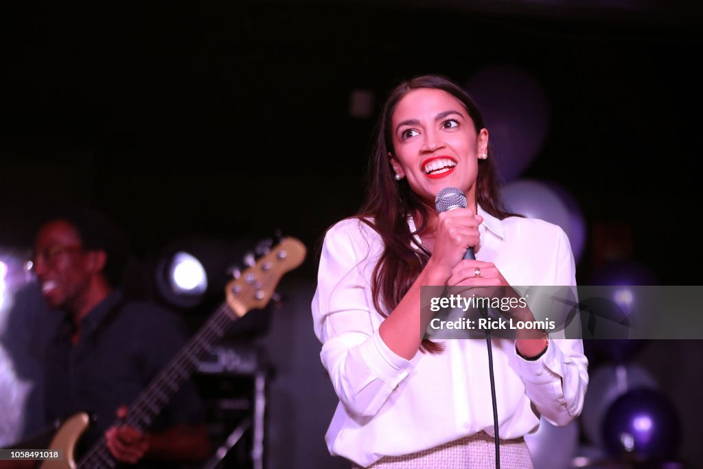 Democratic Congressional Candidate In New York Alexandria Ocasio-Cortez Attends Election Night Party