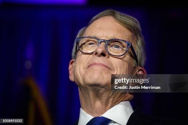 Republican Gubernatorial-elect Ohio Attorney General Mike DeWine gives his victory speech after winning the Ohio gubernatorial race at the Ohio...