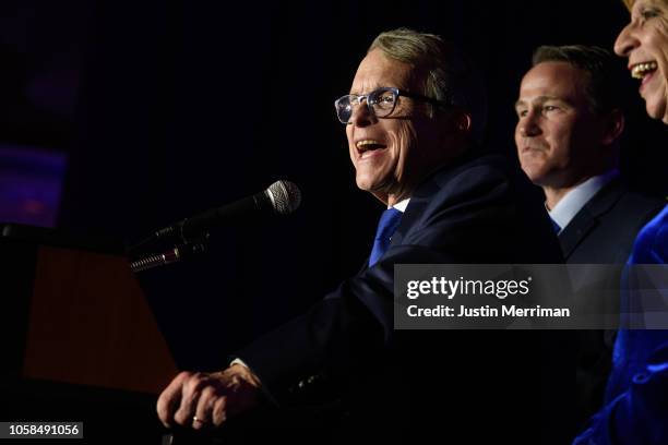 Republican Gubernatorial-elect Ohio Attorney General Mike DeWine gives his victory speech after winning the Ohio gubernatorial race at the Ohio...