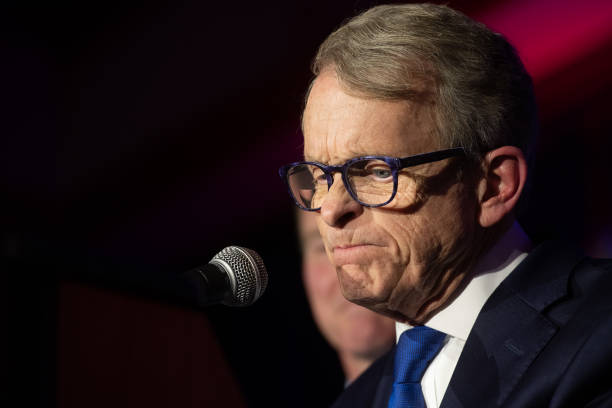 Republican Gubernatorial-elect Ohio Attorney General Mike DeWine gives his victory speech after winning the Ohio gubernatorial race at the Ohio...