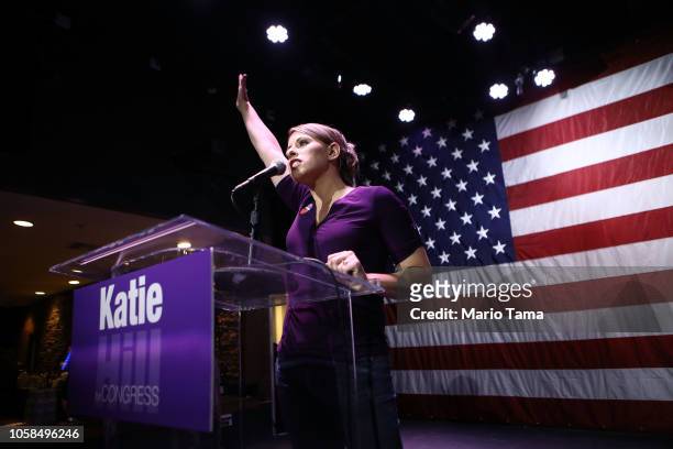 Democratic Congressional candidate Katie Hill waves to supporters at her election night party in California's 25th Congressional district on November...