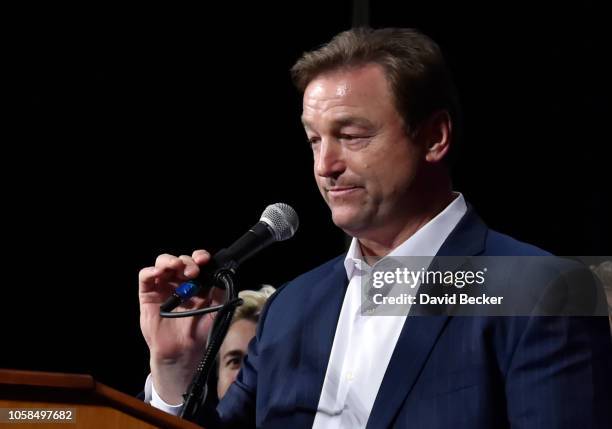 Sen. Dean Heller concedes his race against U.S. Rep. Jacky Rosen at the Nevada Republican Party's election results watch party at the South Point...