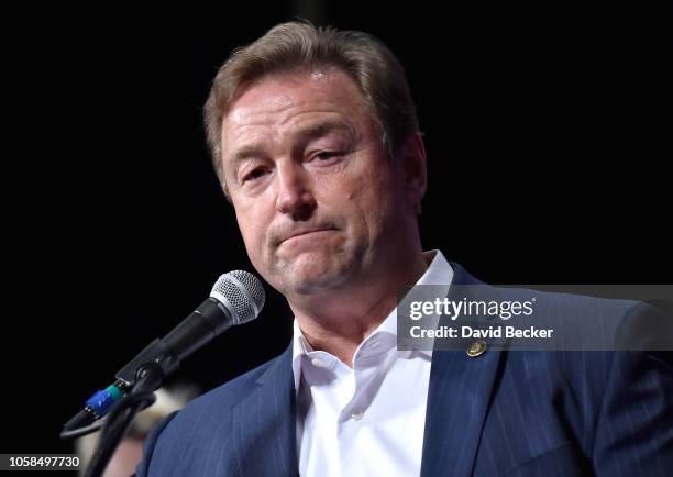 Sen. Dean Heller concedes his race against U.S. Rep. Jacky Rosen at the Nevada Republican Party's election results watch party at the South Point...