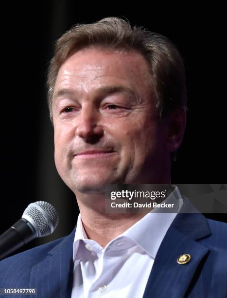 Sen. Dean Heller concedes his race against U.S. Rep. Jacky Rosen at the Nevada Republican Party's election results watch party at the South Point...