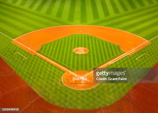 view of baseball empty field. - baseball stock pictures, royalty-free photos & images
