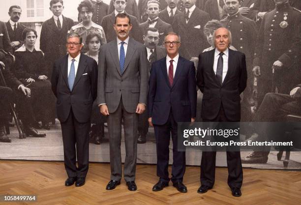 King Felipe VI of Spain and Jose Guirao attend 'Cartas al Rey. La Mediacion Humanitaria de Alfonso XIII en la Gran Guerra' exhibition at the Royal...