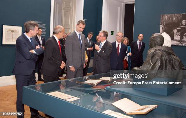 King Felipe VI of Spain attends 'Cartas al Rey. La Mediacion Humanitaria de Alfonso XIII en la Gran Guerra' exhibition at the Royal Palace on...