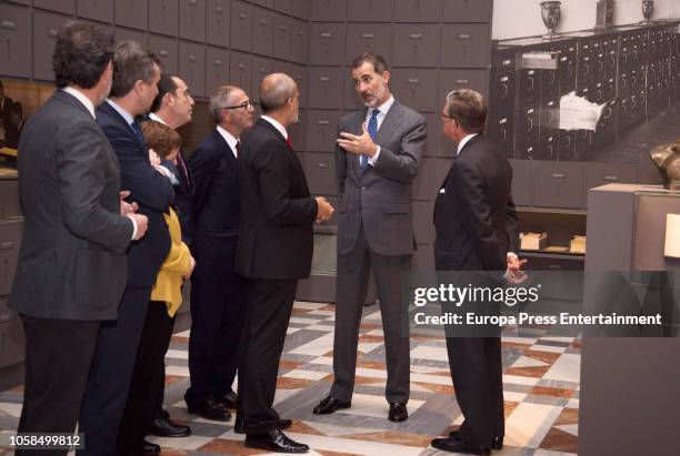 King Felipe VI of Spain and Jose Guirao attend 'Cartas al Rey. La Mediacion Humanitaria de Alfonso XIII en la Gran Guerra' exhibition at the Royal...