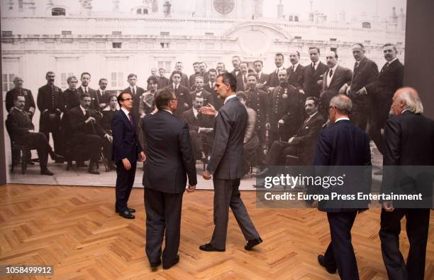 King Felipe VI of Spain and Jose Guirao attend 'Cartas al Rey. La Mediacion Humanitaria de Alfonso XIII en la Gran Guerra' exhibition at the Royal...