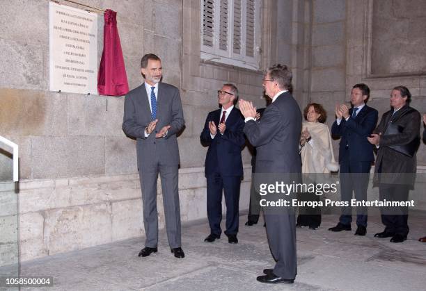 King Felipe VI of Spain , Jose Guirao and Carmen Iglesias attend 'Cartas al Rey. La Mediacion Humanitaria de Alfonso XIII en la Gran Guerra'...