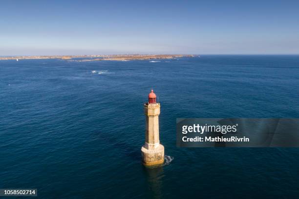 bretagne from the sky : ouessant and jument lighthouse - ouessant photos et images de collection