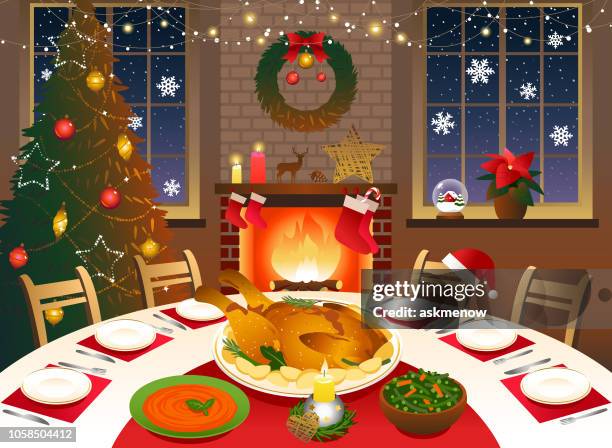 stockillustraties, clipart, cartoons en iconen met kerstdiner - kalkoen