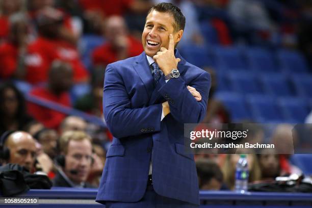 Head coach Dave Joerger of the Sacramento Kings reacts during the first half against the New Orleans Pelicans at the Smoothie King Center on October...
