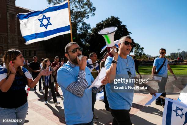 Members of the Jewish community and their allies protest anti-Semitism and the upcoming National Students for Justice in Palestine conference at the...