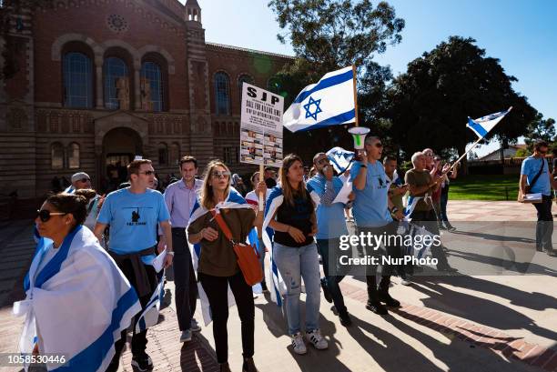 Members of the Jewish community and their allies protest anti-Semitism and the upcoming National Students for Justice in Palestine conference at the...