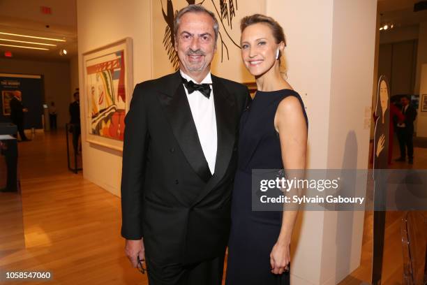 Carlo Traglio and Kinga Lampert attend VHERNIER 20 Years Of Calla Dinner In Support Of BCRF at Sotheby's on October 17, 2018 in New York City.