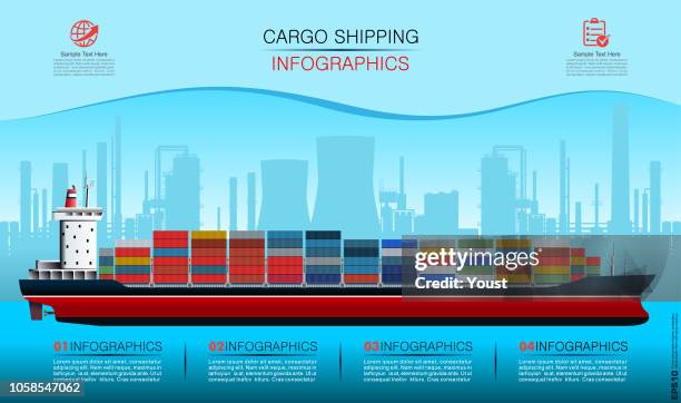 container ship infographic - cargo ship stock illustrations