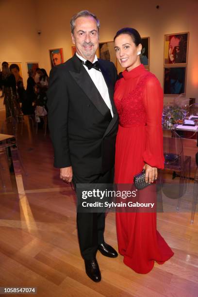 Carlo Traglio and Cristiana Vigano attend VHERNIER 20 Years Of Calla Dinner In Support Of BCRF at Sotheby's on October 17, 2018 in New York City.