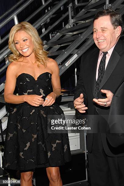 Kelly Ripa and Jerry Mathers during 5th Annual TV Land Awards - Backstage at Barker Hangar in Santa Monica, California, United States.