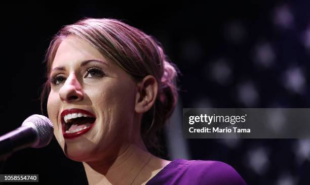 Democratic Congressional candidate Katie Hill speaks to supporters at her election night party in California's 25th Congressional district on...