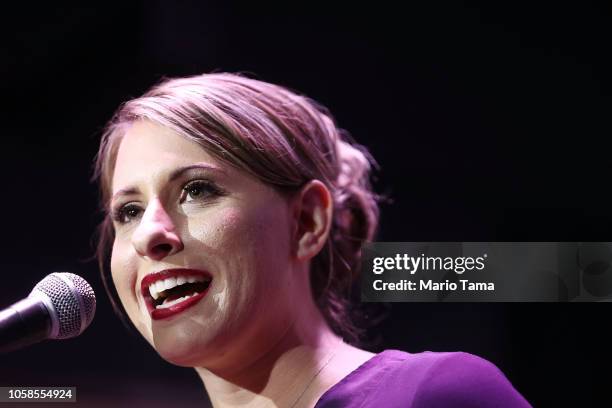 Democratic Congressional candidate Katie Hill speaks to supporters at her election night party in California's 25th Congressional district on...