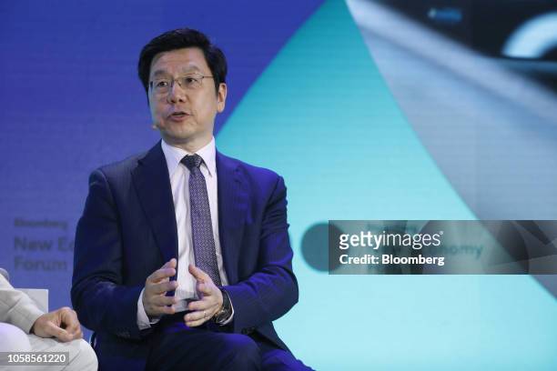 Kai-Fu Lee, chairman and chief executive officer of Sinovation Ventures, speaks at the Bloomberg New Economy Forum in Singapore, on Wednesday, Nov....