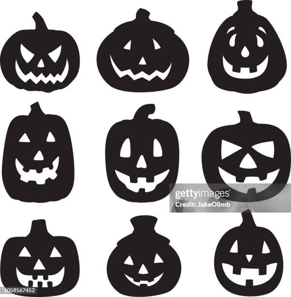 illustrazioni stock, clip art, cartoni animati e icone di tendenza di jack o lantern silhouettes 1 - zucca di halloween