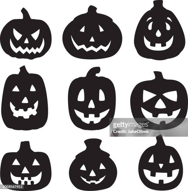 bildbanksillustrationer, clip art samt tecknat material och ikoner med jack o lantern silhuetter 1 - scary pumpkin faces