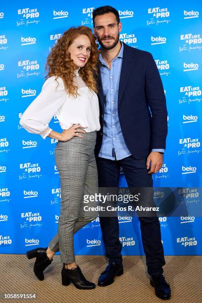 Spanish actress Maria Castro and Olympic Medalist Saul Craviotto attend 'Eat Like A Pro con Martin Berasategui' presentation at Montesa Club on...