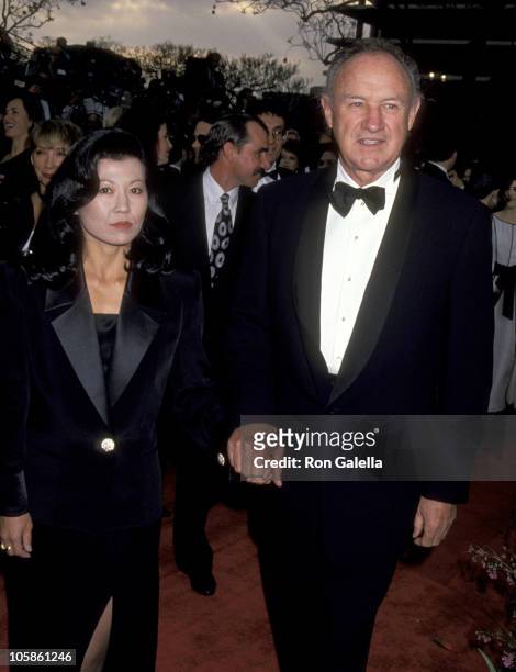 Betsy Arakawa and Gene Hackman during 65th Annual Academy Awards at Shrine Auditorium in Los Angeles, California, United States.