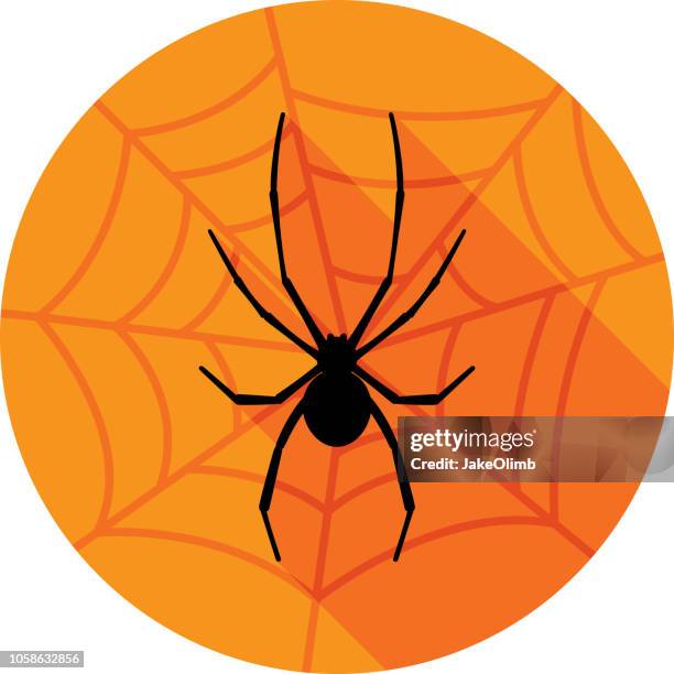 halloween spider with web icon silhouette - black widow stock illustrations