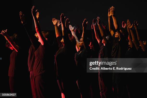 Students perform at a reception at Inner City Arts on October 20, 2010 in Los Angeles, California.