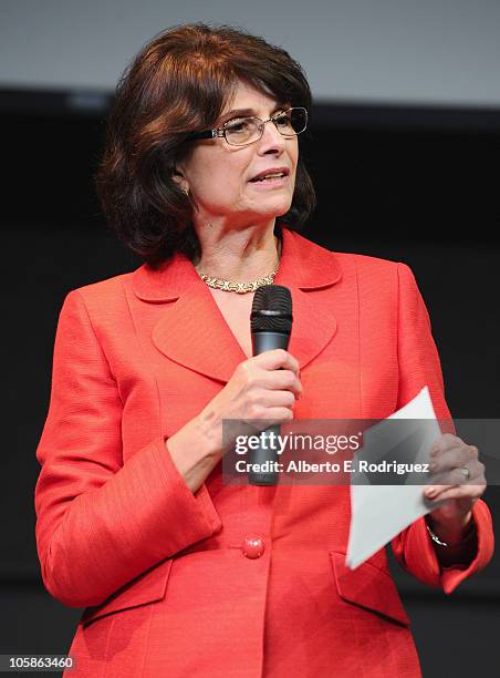 Congresswoman Lucille Roybal-Allard speaks at a reception at Inner City Arts on October 20, 2010 in Los Angeles, California.