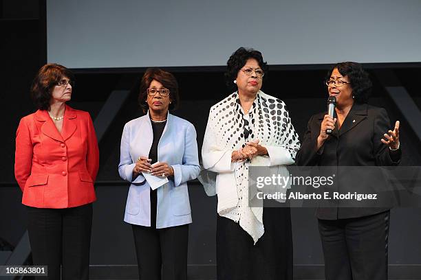 Congresswoman Lucille Roybal-Allard, congresswoman Maxine Waters, congresswoman Diane Watson and councilwoman Jan Perry speak at a reception at Inner...