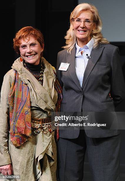 Philanthropist Glorya Kaufman and Inner City Arts president and CEO Cynthia Harnisch attend a reception at Inner City Arts on October 20, 2010 in Los...