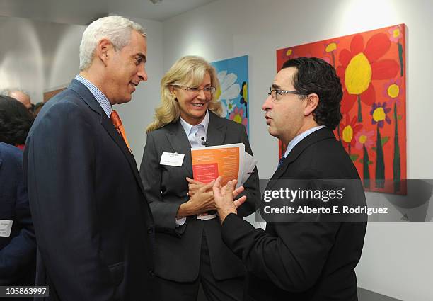 Inner City Arts Board Chairman Alan Berro, Inner City Arts president and CEO Cynthia Harnisch and Maya Entertainment co-chairman Jeff Valdez attend a...