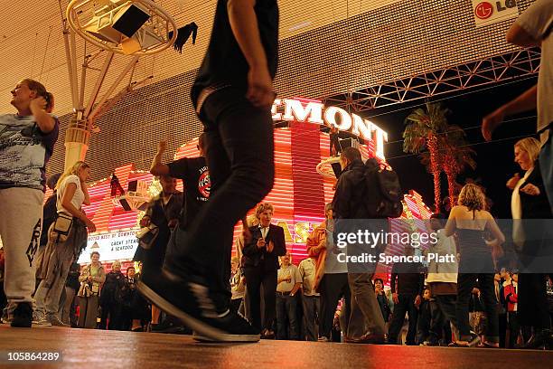 People dance on Fremont Street on October 20, 2010 in Las Vegas, Nevada. Nevada once had among the lowest unemployment rates in the United States at...