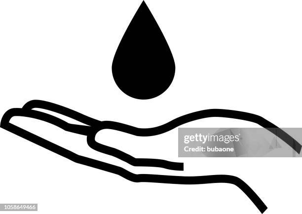 drop & hand icon with long shadow - lotion hands stock illustrations