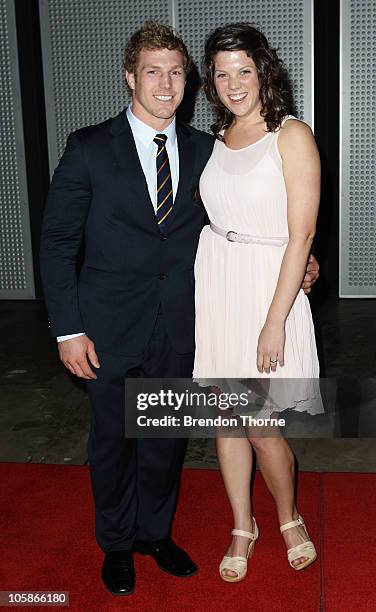 David Pocok and Emma Palandri arrive at the 2010 John Eales Medal at Carriageworks on October 21, 2010 in Sydney, Australia.