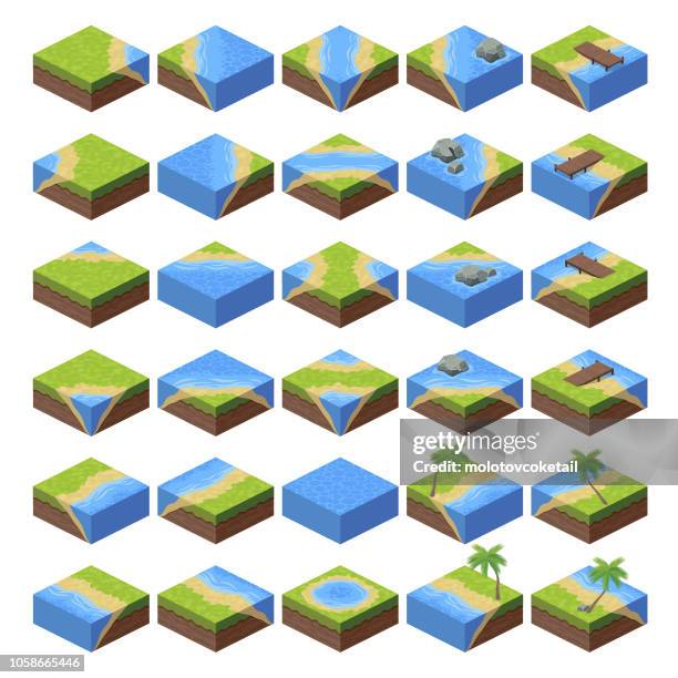 isometric landscape game asset 3 - river stock illustrations