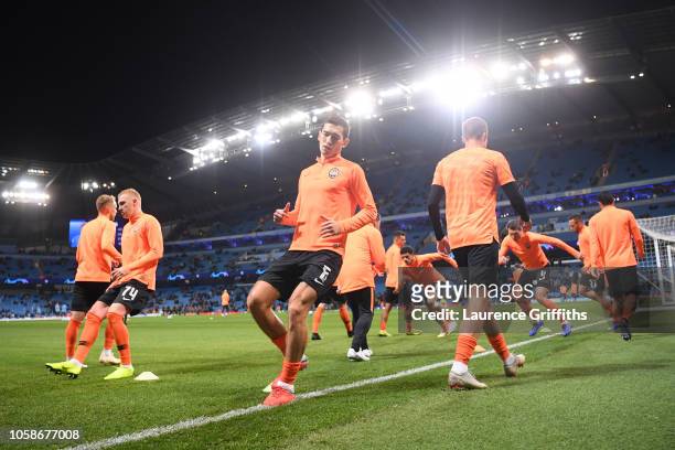 Taras Stepanenko of Shakhtar Donetsk warms up prior to the Group F match of the UEFA Champions League between Manchester City and FC Shakhtar Donetsk...