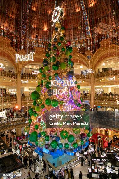 Atmosphere during the Christmas decorations inauguration at Galeries Lafayette on November 7, 2018 in Paris, France.